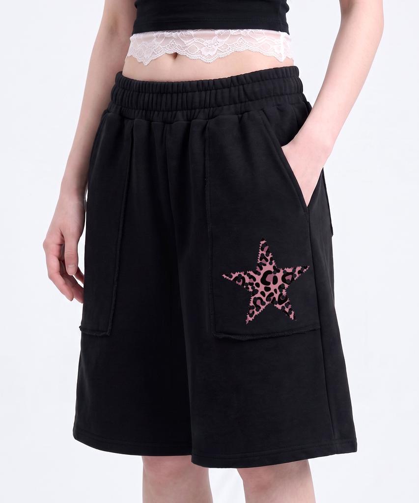 UNDEROFF Low-Cut Out-Pocket Bermuda Shorts Leopard Black