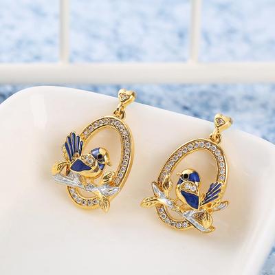 Zhenrong Kreative Spatz & Elster Zweig Diamant-Ohrringe für Damen