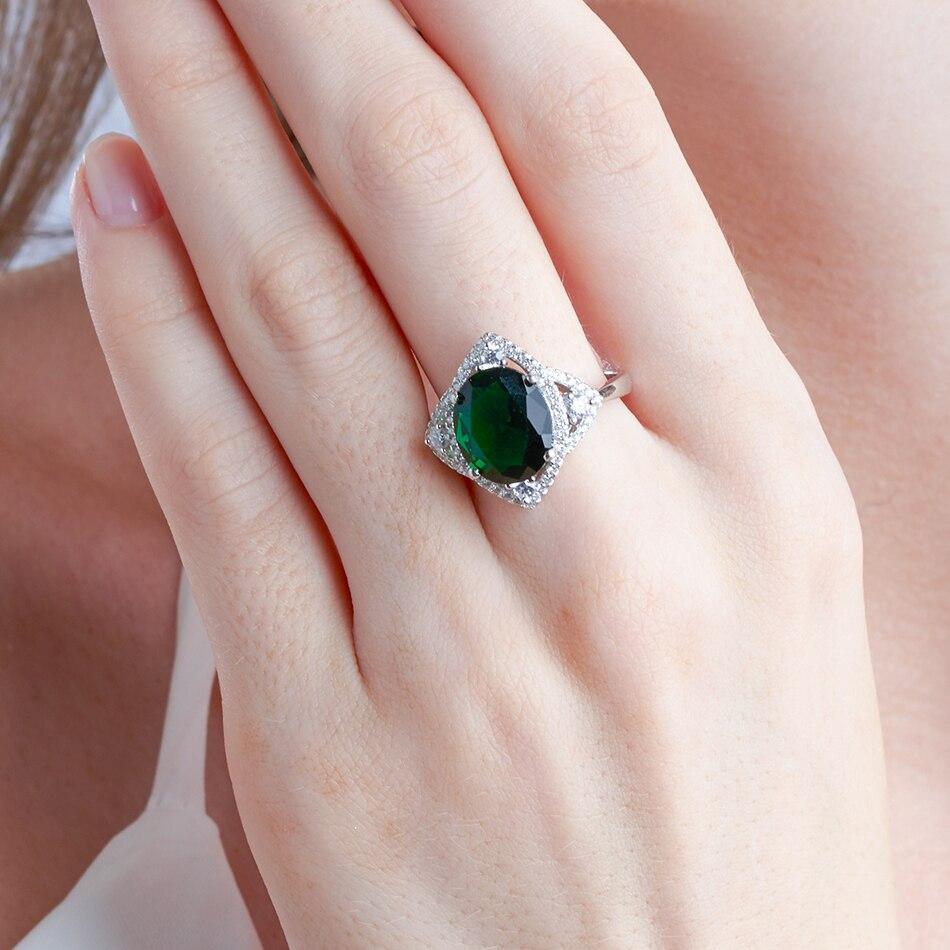925 Sterling Silver Rings For Women Vintage Russian Created Nano Emerald Romantic Oval Ring Luxury Party Gift Fine Jewelry