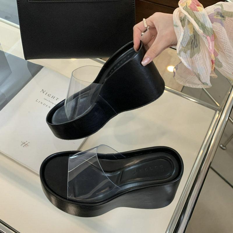 

Летняя обувь с открытым носком, повседневная, на платформе, женские крутые шлепанцы, версия, пляжная обувь, с перемычкой 40 чёрный