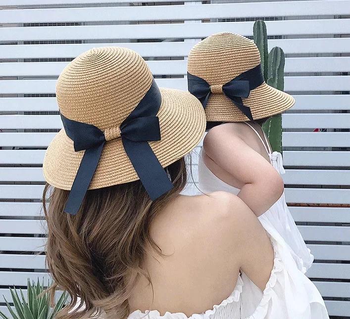 2pcs Summer Sun Protection Hat for Mother&Kids Travel Sunscreen Sun Hat Straw Hat Children's Korean Version Girls Beach Dome Hat
