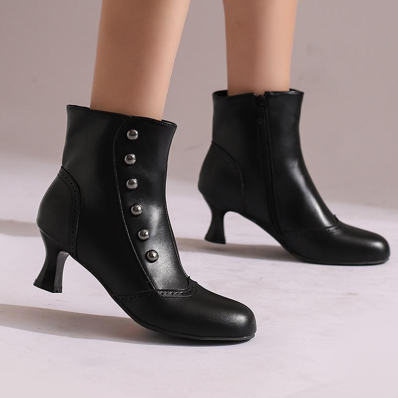Women's High-heeled Short Boots Autumn and Winter New Retro Color-matching Large-size Short Boots