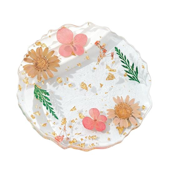 

Handmade Resin Coaster Dried Flowers Cup Mat Heat-Resistant Clear Waterproof Table Protection Mat Unique Gift for Coffee Lovers Home Office Decor C
