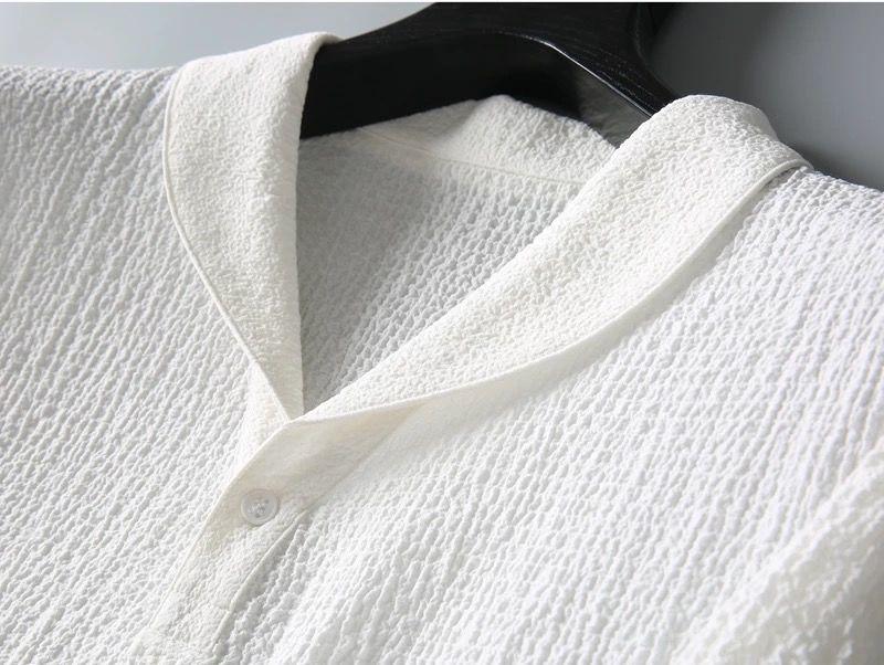 Men's Summer Lightweight Pleated Two-Piece Suit: Breathable, Fashionable Lapel Short Sleeve & Trousers