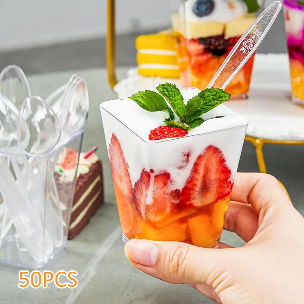50Pcs Dessert Cups 150ML Dessert Square Cups Washable Parfait Appetizer Cup Dessert Cup Bowl Plastic Dessert Cup For Christmas