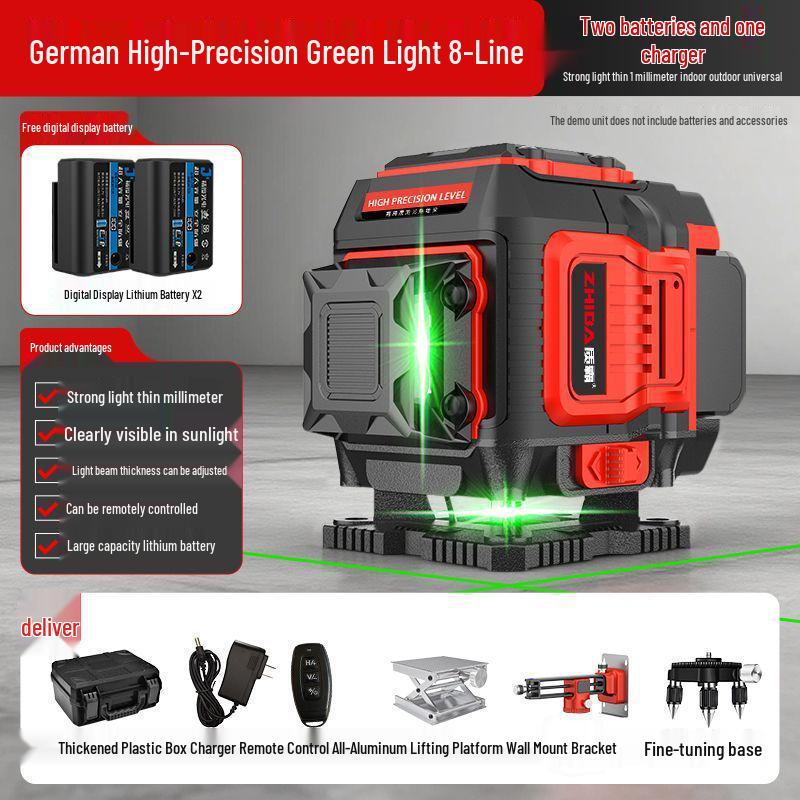 High-Precision 12-Line Green Laser Level with Automatic Self-Leveling for Outdoor Use