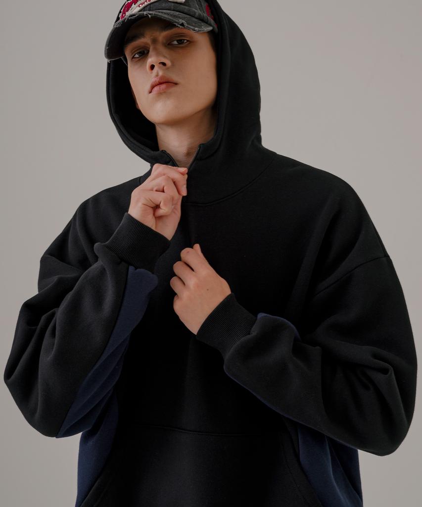 Divide Neck-Up Fleece Hoodie Black Shhd6685