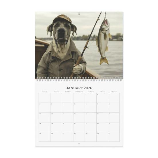 Dog Gone Fishing Calendar 2026 Coil Binding Smooth Page Turn Desk