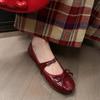 Fairy Wind~ Small Man Inner Height Increase 5cm Red Mary Jane Shoes Women's Bow Word with Light Mouth Ballet Shoes