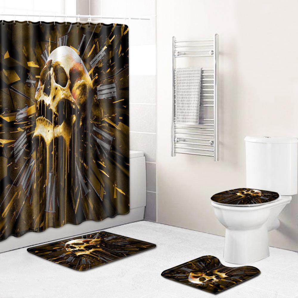 Thriller Skull Print Bathroom Non-Slip Floor Mat Shower Curtain Combination Carpet European And American Style