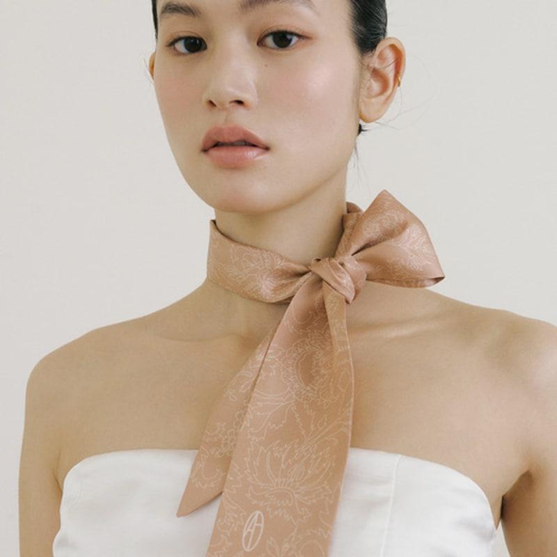 AVVINA PELLE Bouquet Long Twilly Silk Scarf - Mocha