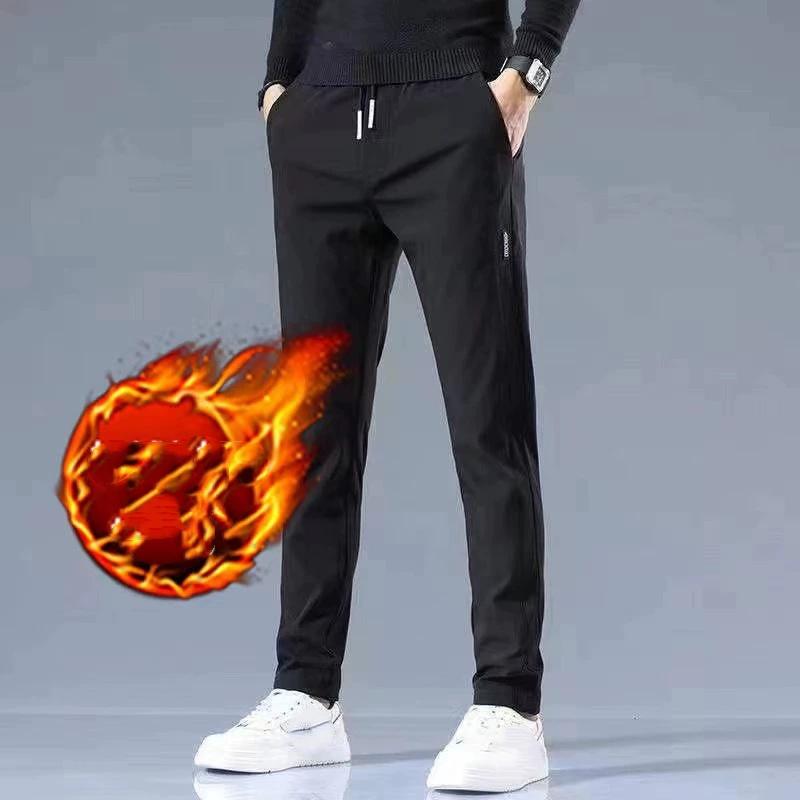 Winter Fleece Golf Casual Pants Men Business Slim Stretch Jogger Thick Trousers Korean Classic Elastic Waist Velvet Male Pants