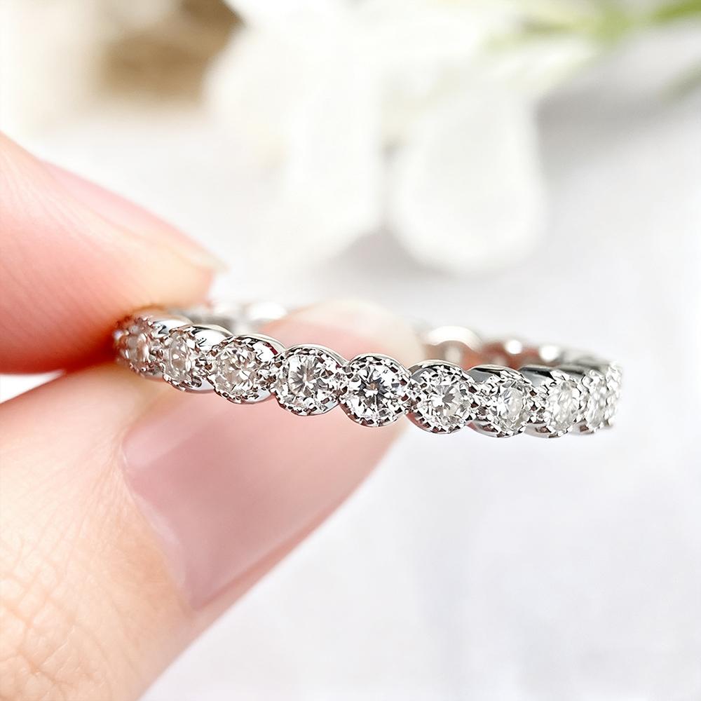 2mm Round Cut Full Moissanite Row Ring for Women   CopperSparkling Stackable Rings Engagement Wedding Bands Jewelry