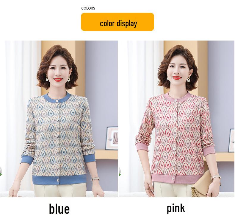 Autumn 2025 Women's Long-Sleeve Knit T-Shirt Set for 50-Year-Old Mothers
