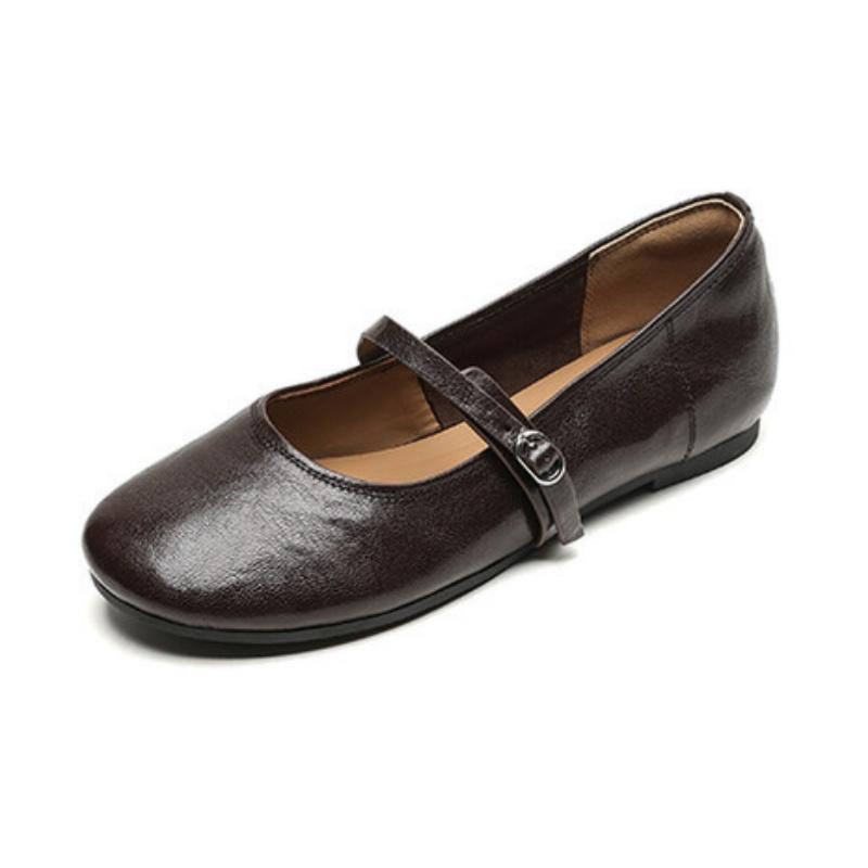 Fashion Mary Jane Ballet Shoes 2025 Design Oringnal Women's Cow Leather Metal Buckle Flat Shoes Retro Casual Daily Female Flat Shoes