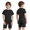 Kids Girls Boys Adaptive Clothing Round Neck Short Sleeve Back Zipper Solid Color Jumpsuit