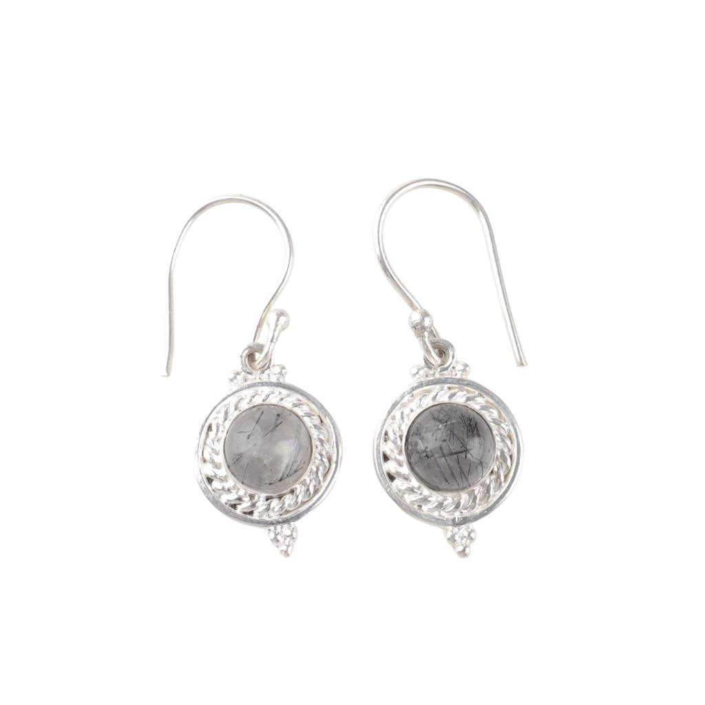 Rare Black Rutile Gemstone 925 Sterling Silver Jewelry Handmade Earrings 1.43" EE-117-27