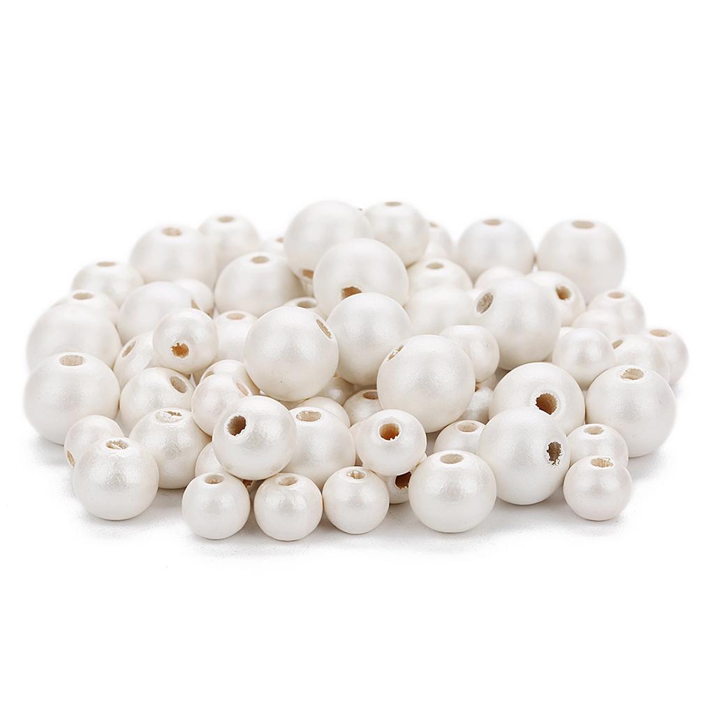 100 τεμάχια Pearl White Βαμμένες Ξύλινες Χάντρες Spacer Jewelry Κατασκευή 8mm