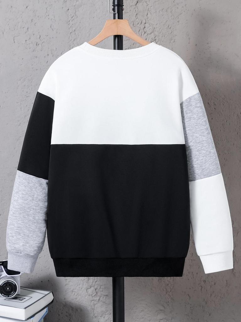 Teen Boys' Crewneck Color-Block Long-Sleeve Casual Sweatshirt