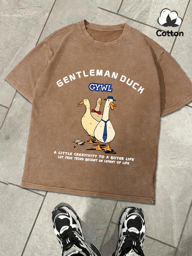 Gentleman Duck Like Free Printing Retro Mens TShirt Fashion ONeck Tee Snow Wash Clothing Soft Cotton Loose Short Sleeve