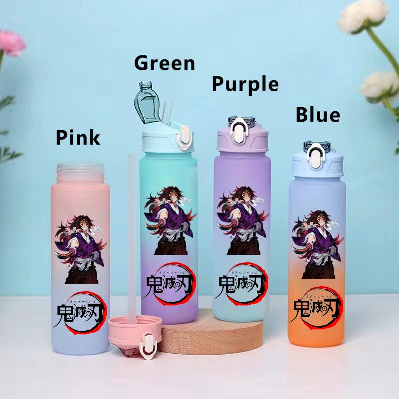 750ML Demon Slayer Cartoon Plastic Gradient Water Cup Portable Leak Proof Water Bottle Student Outdoor Sports Travel Water Cup