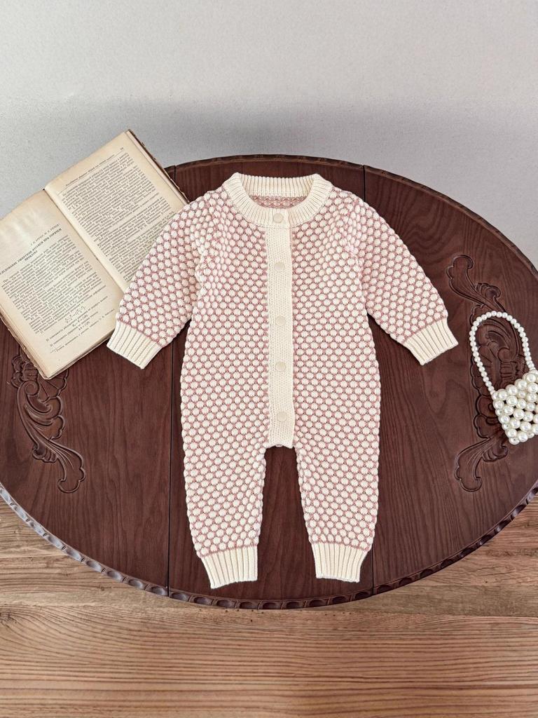 Spring & Autumn Korean-Style Baby Girl Romper with Two-Color 3D Bubble Ball Design