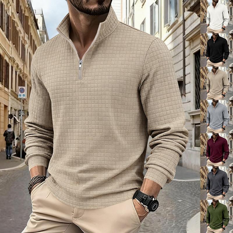 Autumn/Winter Oversized Heavyweight Casual Commuter Sweatshirt Simple Stand Collar Half-Zip Men's Hoodie