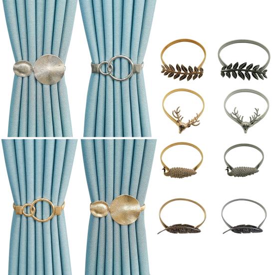 1 Pereche Prindere Perdea cu Arc Metal Sculptat Elan Păun Frunză Pană Decorativ Draperie Suport Perdea de Fereastră Accesorii Perdea