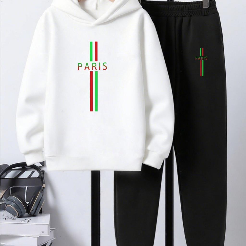 New Autumn/winter 2-piece Children's Hoodie Jogging Pants Set Featuring Stylish Cool Patterns Sporty Casual