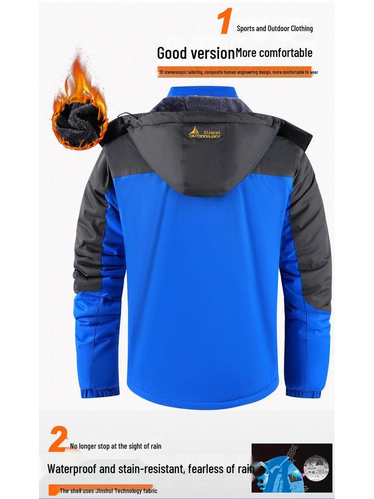 Cross-Border Outdoor Windproof Plus-Size Fleece-Lined Winter Windbreaker Jacket for Skiing and Fishing