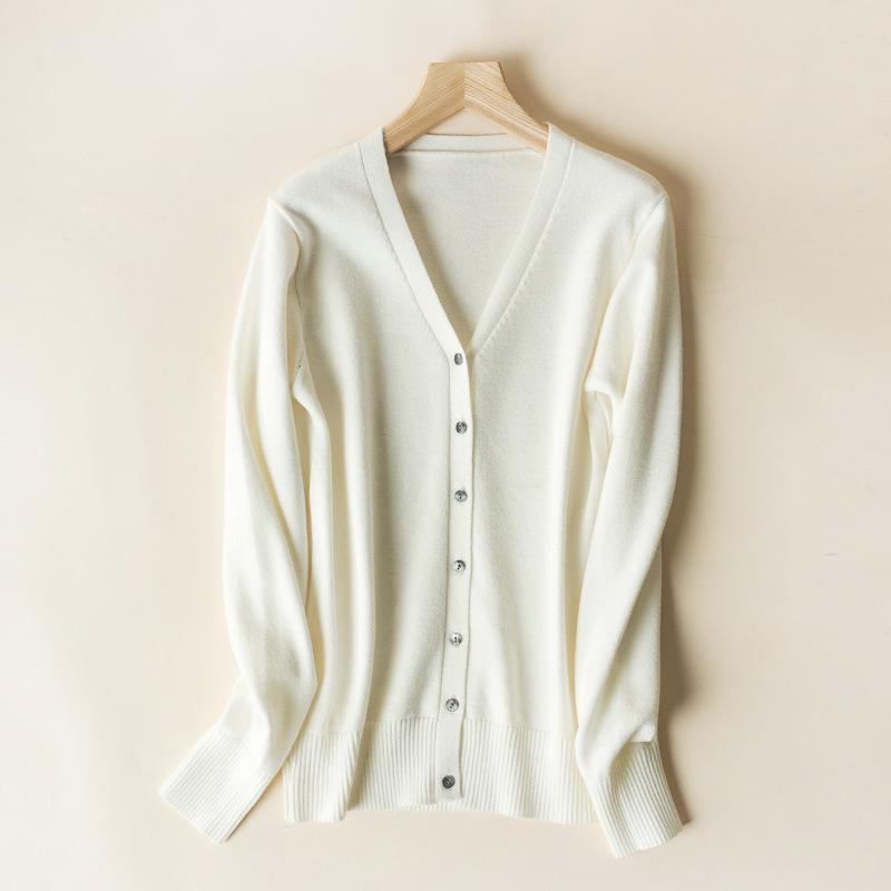 Spring & Autumn Women's V-Neck Knit Cardigan - Long Sleeve Short Sweater Jacket