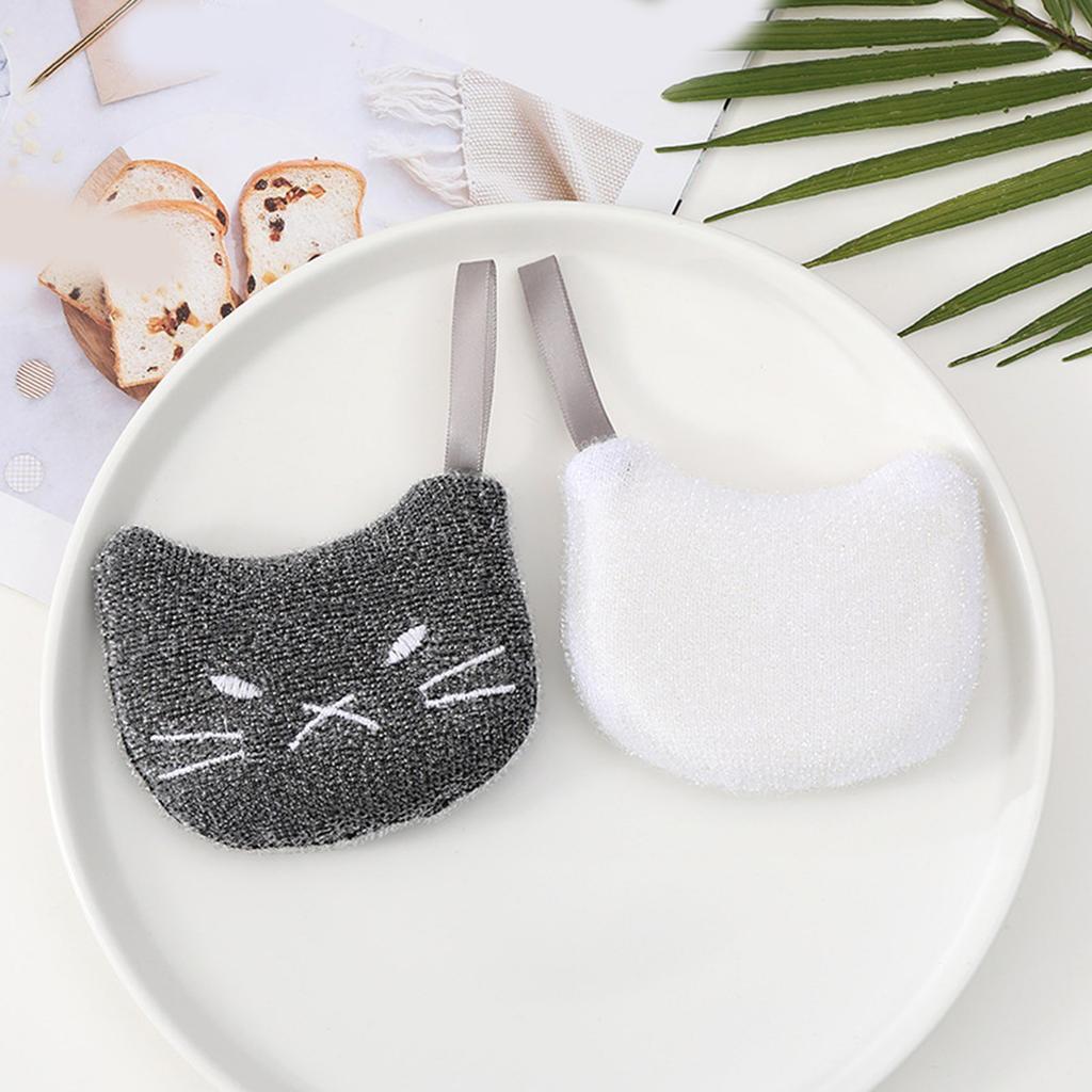 2Pieces Cats Theme Scouring Sponge Set Super Absorbent Scrubber Cleaning Tool For Home Kitchen Dishware Washing Use