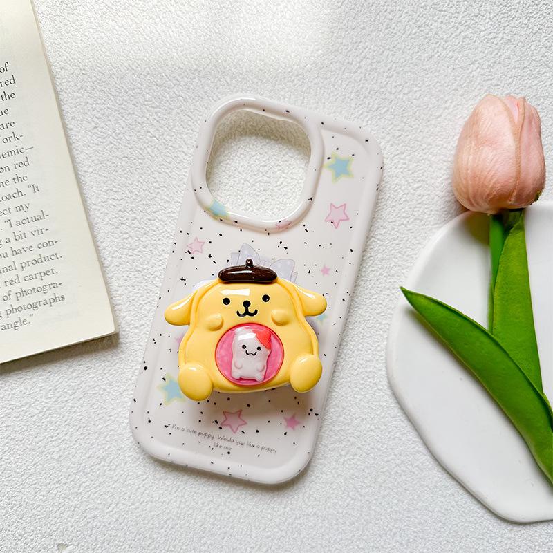Cartoon Cute Mobile Phone Airbag Holder Puppy Flip Mirror Cat Makeup Mirror Portable Style Niche