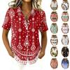 Kurzarm-Button-Down-Hemd für Damen, lässige Passform, geometrischer Druck, Reverskragen, leichtes Oberteil, Bluse