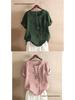 Women's Plus Size Casual Cotton Linen Button-Up Retro T-Shirt