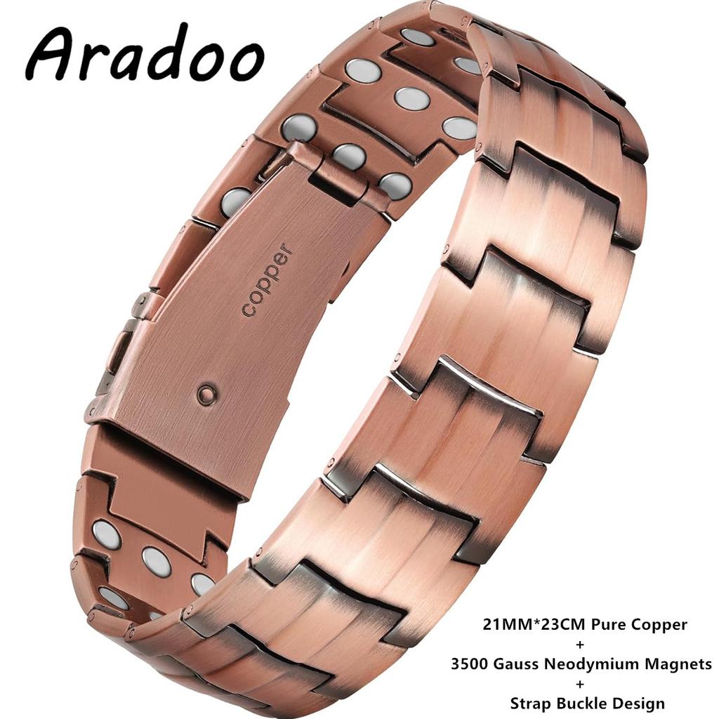 Premium Copper Bracelet for Men with Grid Pattern Design Magnetic Wristband Jewelry Gifts