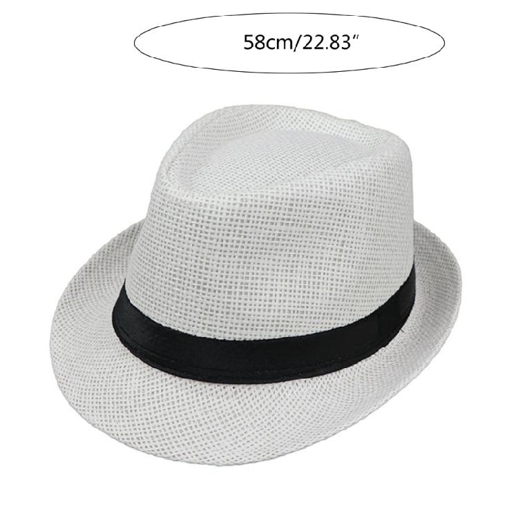 Outdoor Gentlemen Trilby Hat Straw Weaving Fedoras Hat Teens Festival Proms Hat