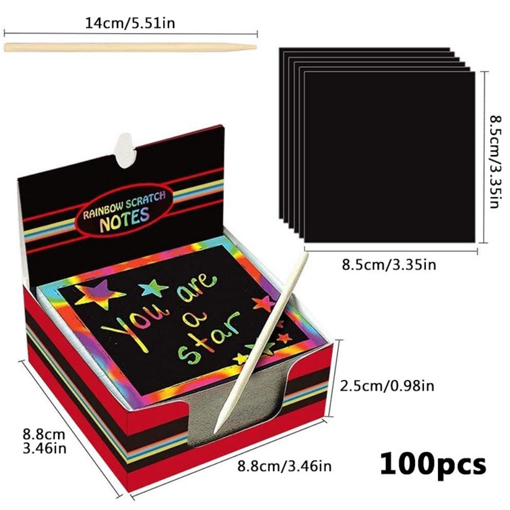 100pcs Boxed Scratch Painting Paper Tape Bamboo Pen Colorful Scratch Painting DIY Children's Kindergarten Student Graffiti Painting