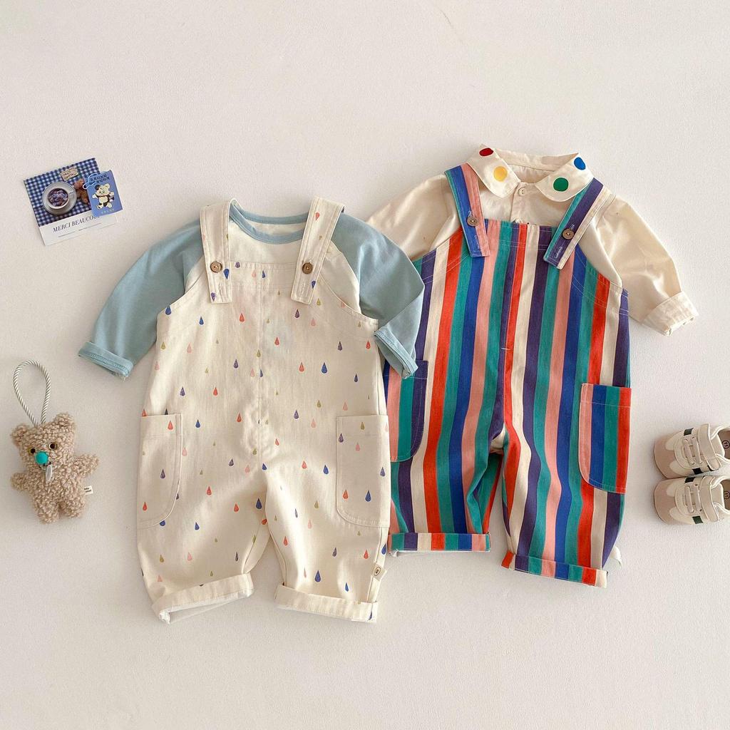 2025 New Spring Striped & Polka Dot Korean Style Pants for Kids - Stylish Girls' and Boys' Overalls