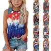 Sleeveless Loose Fit Tank Top with Abstract Swirl Print and Denim Shoulder Panels Round Neck Casual Summer Shirt for Women