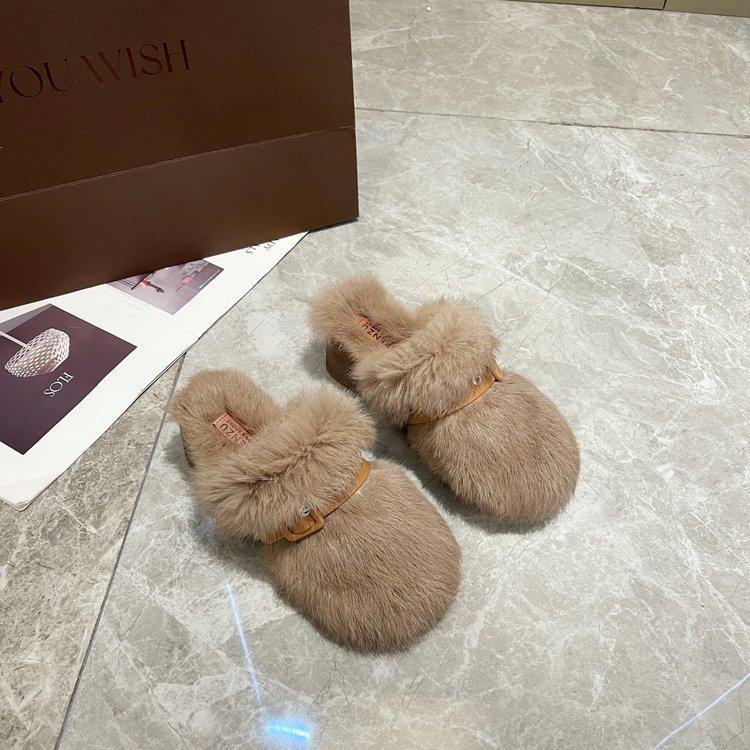 Large size thick high-heeled fluffy slippers women's autumn and winter new plush thickened fluffy slippers