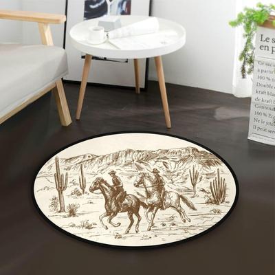 Wild West Cowboys Area Rug Round Bedroom Living Room American Circle Rug Mat Carpet Decor Floor Mat for Bathroom Kitchen Dorm