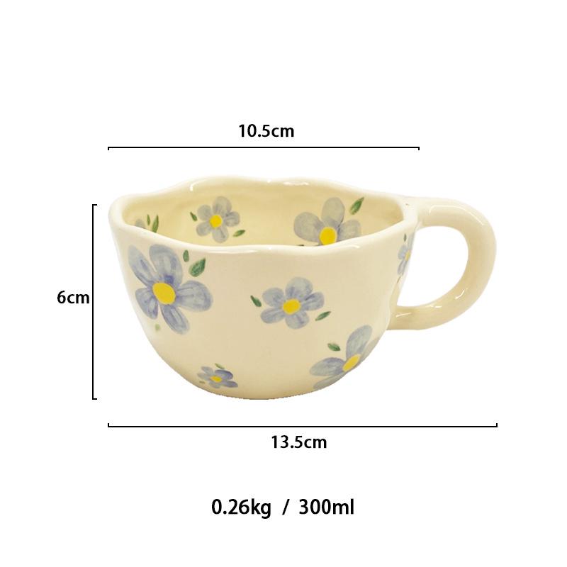 Hand-Pinched Korean Ceramic Mug for Coffee, Milk, Juice, or Breakfast with Floral Design
