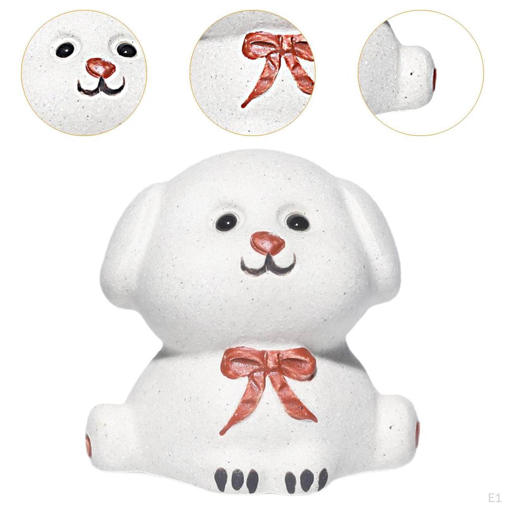 Clay Mini Puppy Dog Statue Desktop Ornament Lovely Handmade Tea Pet Miniature for Fairy Garden