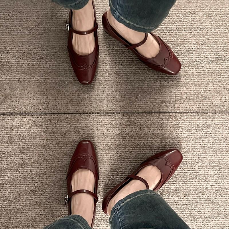 Women's Retro Style Spring Summer 2025 New Arrival Flat Heeled Mary Jane Shoes French Square Head Shallow Couple Women's Shoes