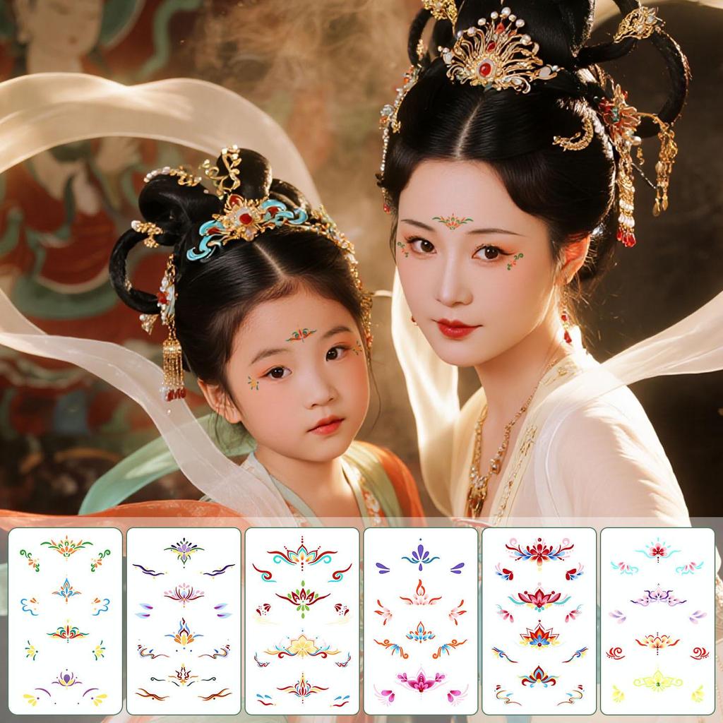 Colorful Cross-Border Tattoo Stickers: Ancient Style Forehead & Cute Designs, Easy to Clean, High Aesthetic Appeal.