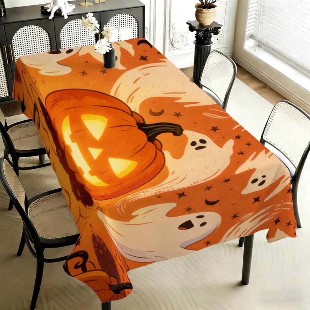 1pc Tablecloth Halloween Pumpkin And Ghost Dancing Rectangular Party Tablecloth, Easy-Care Polyester Fabric, Party Tablecloth Suitable for Kitchen, Di