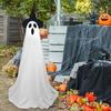 Хэллоуин Украшение Призрак Уличный Стоящий Призрак в Шляпе Ведьмы Светящийся Жуткий Белый Тканевый Призрак для Декорации Веранды Двора Сада Газона