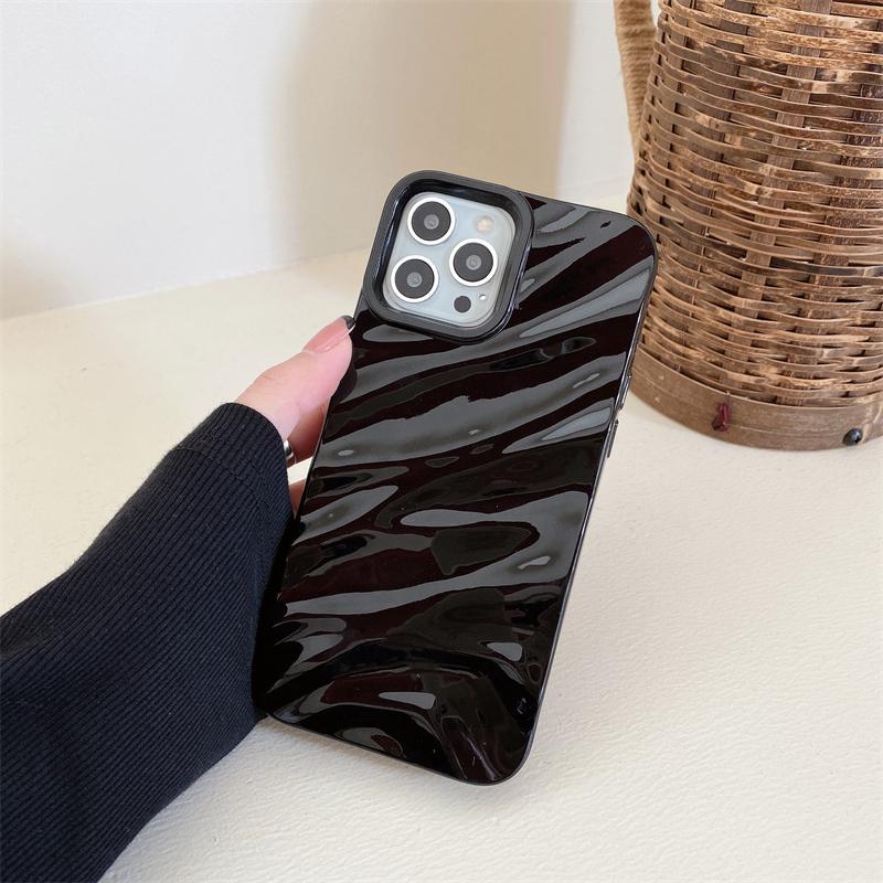Luxury Wave Satin Ruffle Pattern Phone Case For iPhone 11 12 13 14 15 16 Pro Max Plus Glitter Shockproof Solid Color Cover