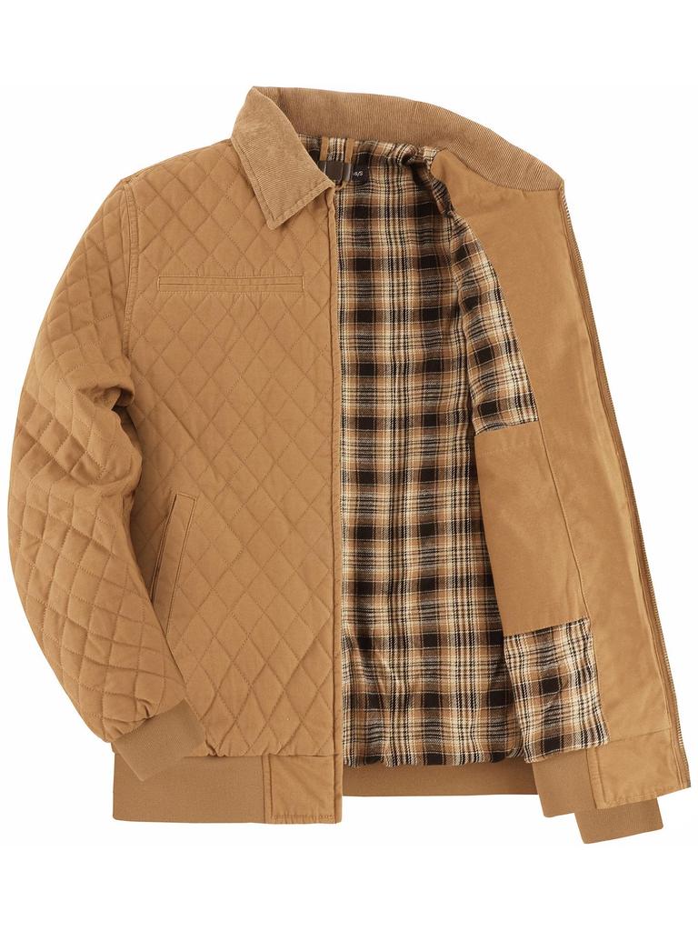 Męska pikowana kurtka z bawełnianego płótna, rozmiar amerykański, pogrubiona ciepłym flanelą